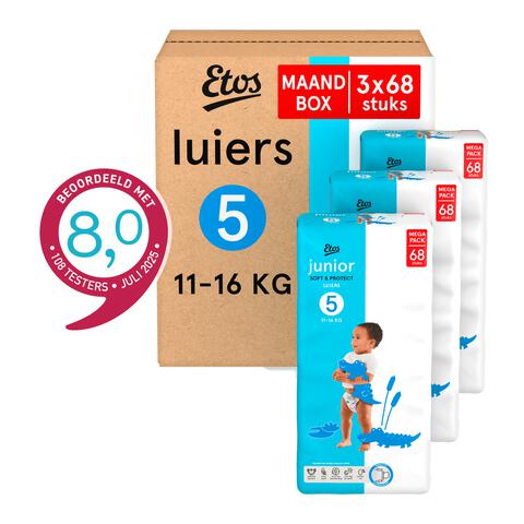 Etos Luiers Junior Maat 5 11-16 kg Maandbox 204 stuks