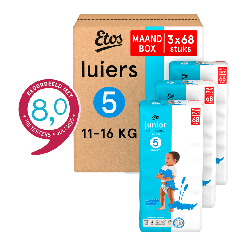 Etos Luiers Junior Maat 5 11-16 kg Maandbox 204 stuks
