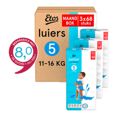 Etos Luiers Junior Maat 5 11-16 kg Maandbox 204 stuks