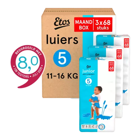 Etos Luiers Junior Maat 5 11-16 kg Maandbox 204 stuks