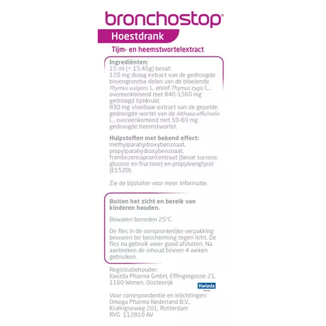 Bronchostop Hoestdrank bij Vastzittende Hoest en Keelpijn 200 ML