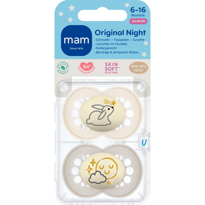 MAM Original Fopspeen Night 6-16 Maanden Beige 2 stuks