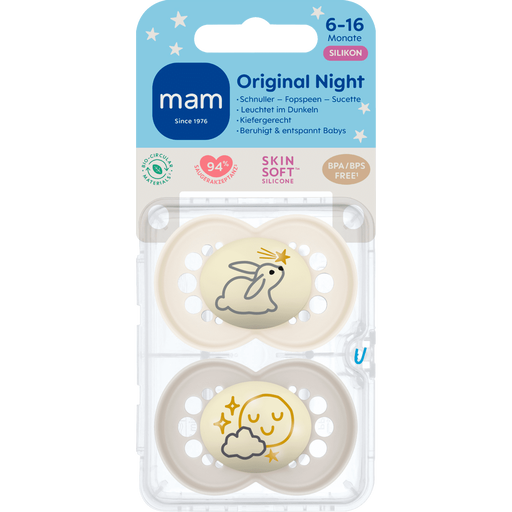 MAM Original Fopspeen Night 6-16 Maanden Beige 2 stuks
