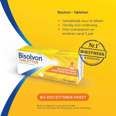 Bisolvon Tabletten Bij Vastzittende Hoest Voor Volwassen 8 mg 50 Tabletten
