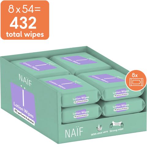 Naïf Plasticvrije Lotion Billendoekjes 8x54 stuks