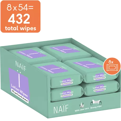 Naïf Plasticvrije Lotion Billendoekjes 8x54 stuks