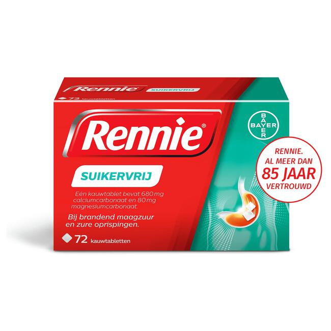 Rennie Suikervrij Kauwtabletten Bij Brandend Maagzuur 72 Stuks