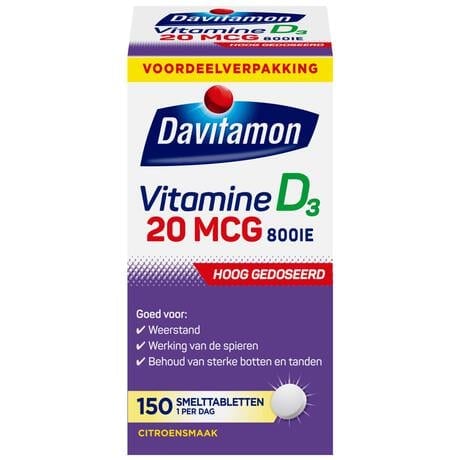 Davitamon Vitamine D3 20 mcg Smelttabletten Voordeelverpakking 150 stuks