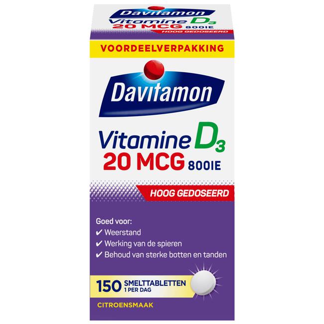Davitamon Vitamine D3 20 mcg Smelttabletten Voordeelverpakking 150 stuks