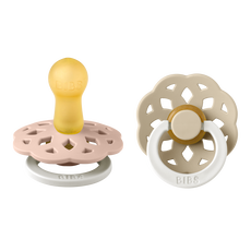 BIBS Boheme Glow In The Dark Fopspeen Rond Latex Maat 2 Blush/Vanilla 2 stuks