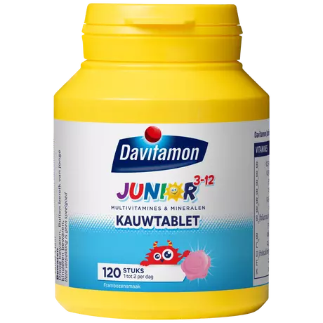 Davitamon Junior 3+ Kauwvitamines Kinderen Framboos 120 stuks
