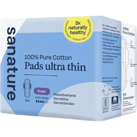 Sanature 100% Katoenen Maandverband Ultra Super Met Vleugels 10 stuks