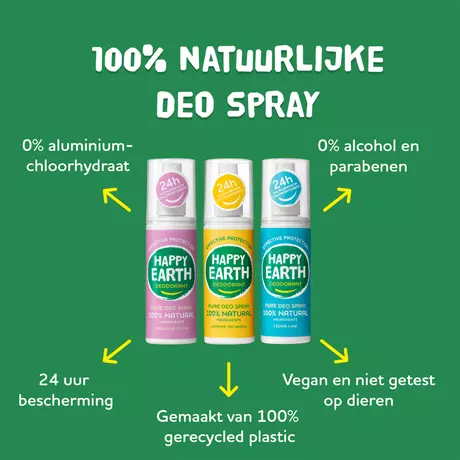 Happy Earth 100% Natuurlijke Unscented Deodorant Spray 100 ML