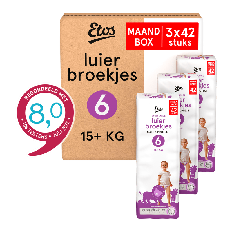 Etos Luierbroekjes Extra Large Maat 6 15+ kg Maandbox 126 stuks
