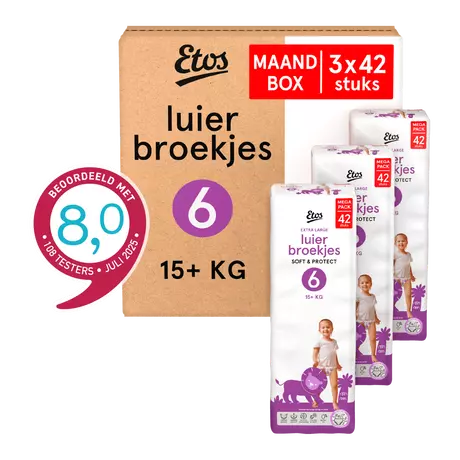 Etos Luierbroekjes Extra Large Maat 6 15+ kg Maandbox 126 stuks