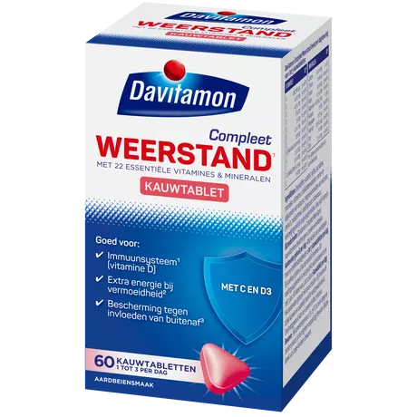 Davitamon Compleet Weerstand Vitamine C & D3 Aardbei Kauwtabletten 60 stuks