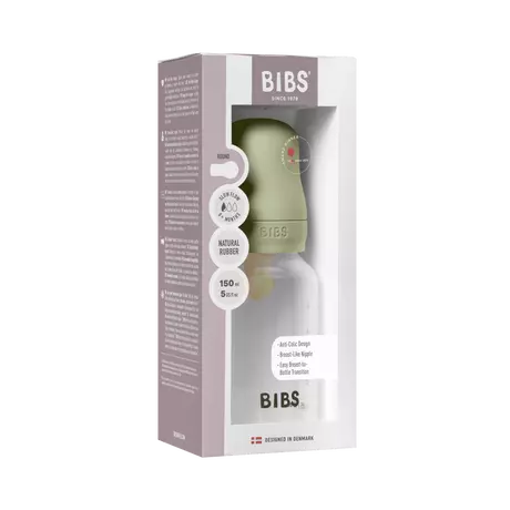 BIBS Babyfles Slow Flow Latex Sage incl. opvouwbaar trechtertje 150 ML