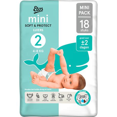 Etos Luiers Mini Maat 2 4-8 kg Trial Pack 18 stuks