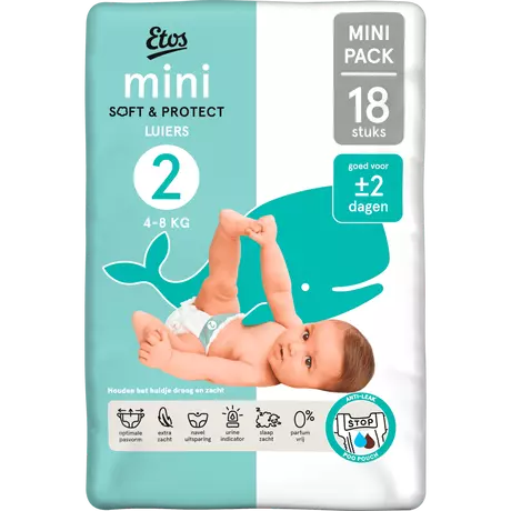 Etos Luiers Mini Maat 2 4-8 kg Trial Pack 18 stuks