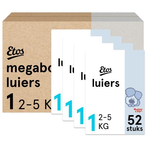 Etos Woezel & Pip Luiers Newborn Maat 1 2-5 kg Megabox 4x52 stuks