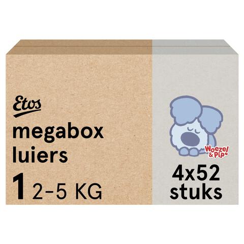 Etos Woezel & Pip Luiers Newborn Maat 1 2-5 kg Megabox 4x52 stuks