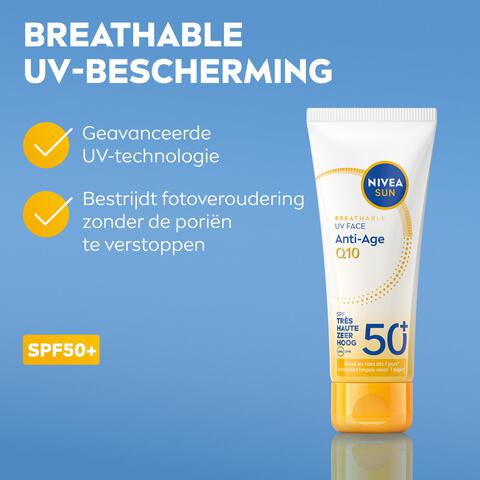 NIVEA SUN Breathable UV Face Anti-Age Q10 Zonnebrand SPF50+ 40 ML