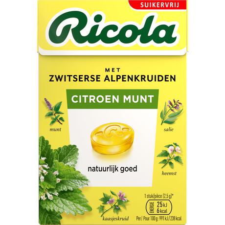 Ricola Kruidenpastilles Lemon Mint Suikervrij