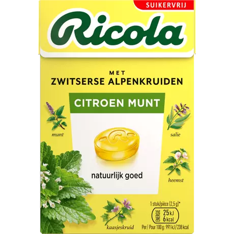 Ricola Kruidenpastilles Lemon Mint Suikervrij