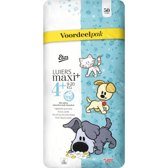 Woezel & Pip Luiers Maxi Plus Voordeelpak Maat 4+ 9-20 kg 50 stuks 50 EA | Etos