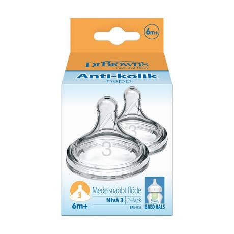 Dr. Brown’s Flesspeen 6+ Maanden Fase 3 Brede Halsfles 2 stuks