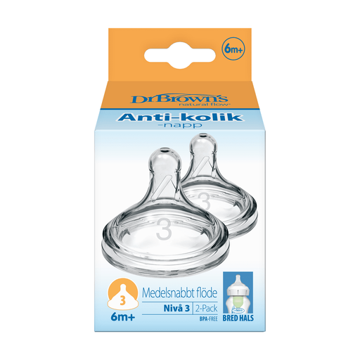 Dr. Brown’s Flesspeen Fase 3 6+ Maanden Brede Halsfles 2 stuks