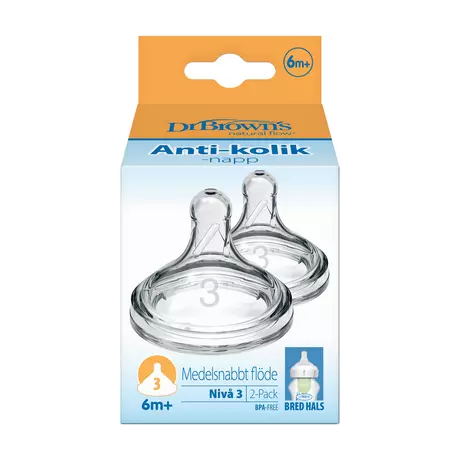 Dr. Brown’s Flesspeen Fase 3 6+ Maanden Brede Halsfles 2 stuks