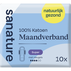 Sanature 100% Katoenen Maandverband Ultra Super Met Vleugels 10 stuks