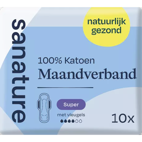 Sanature 100% Katoenen Maandverband Ultra Super Met Vleugels 10 stuks