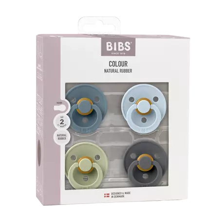BIBS Colour Fopspeen Rond Latex Maat 2 Petrol/Sage/Baby Blue/Iron 4 stuks