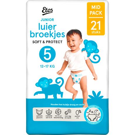 Etos Luierbroekjes Junior Maat 5 12-17 kg Mid Pack 21 stuks