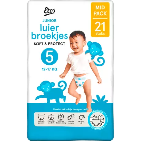 Etos Luierbroekjes Junior Maat 5 12-17 kg Mid Pack 21 stuks
