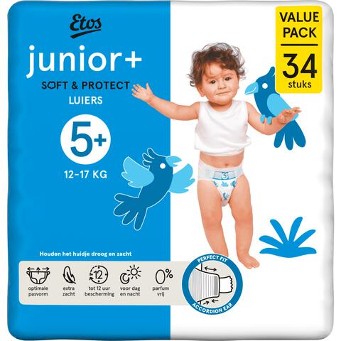 Etos Luiers Junior+  Maat 5+ 12-17 kg  Value Pack 34 stuks
