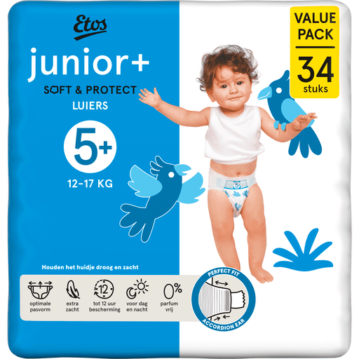 Etos Luiers Junior+ Maat 5+ 12-17 kg Value Pack 34 stuks