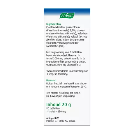 A.Vogel Passiflora Rustgevende1* Tabletten Helpt Bij Stressmomenten1* 80 stuks