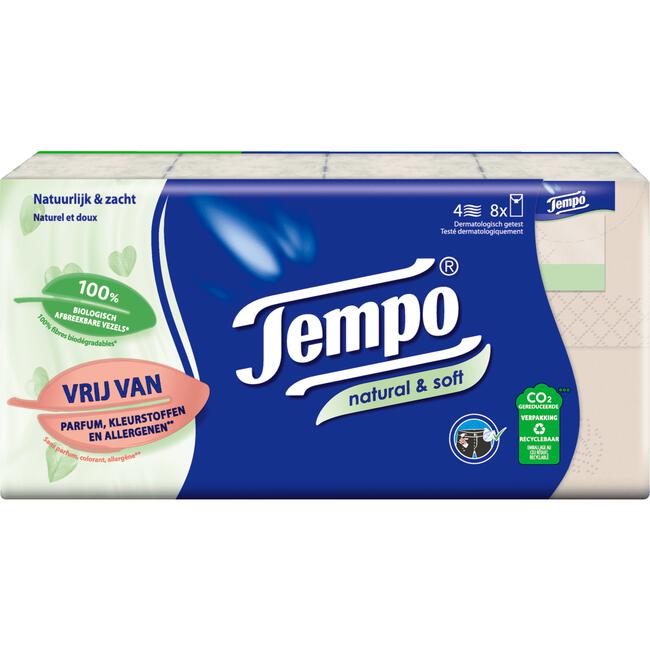 Tempo Natural & Soft zakdoekjes 8x9 stuks