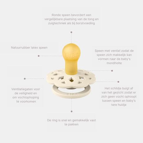 BIBS Boheme Fopspeen Rond Latex Maat 2 Ivory/Blush/Blossom/Lila 4 stuks