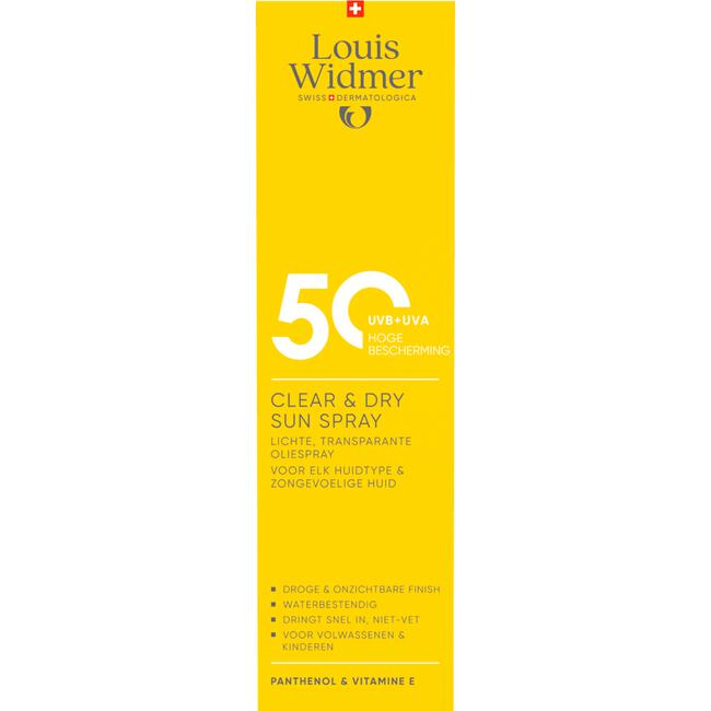 Louis Widmer Suncare Clear & Dry Zonnebrand Spray SPF50 Zonder Parfum 200 ML 