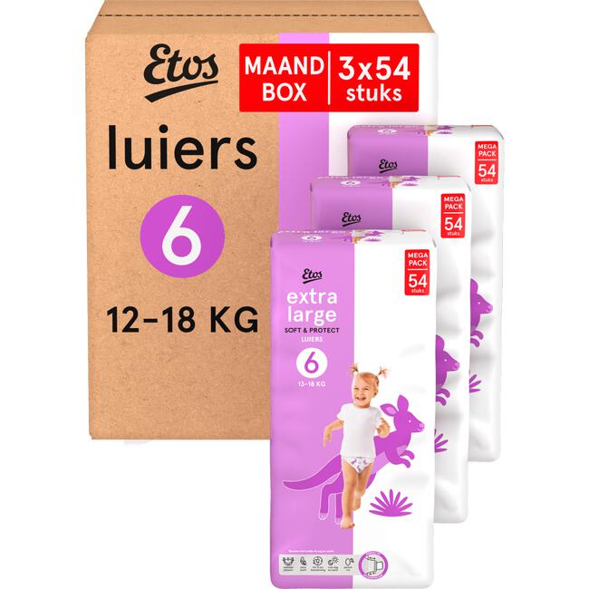 Etos Luiers Extra Large Maat 6 13-18 kg Maandbox 162 stuks