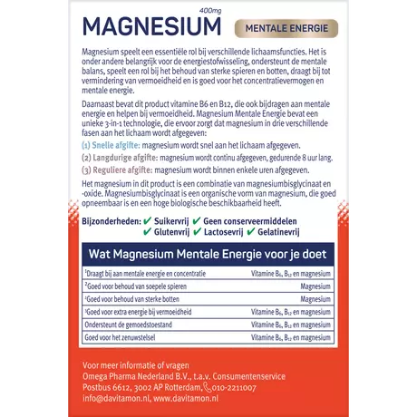 Davitamon Magnesium Vitamine B12 Mentale Energie Tabletten 30 stuks