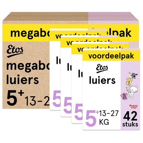 Etos Woezel & Pip Luiers Junior+ Maat 5+ 13-27 kg Megabox 4x42 stuks