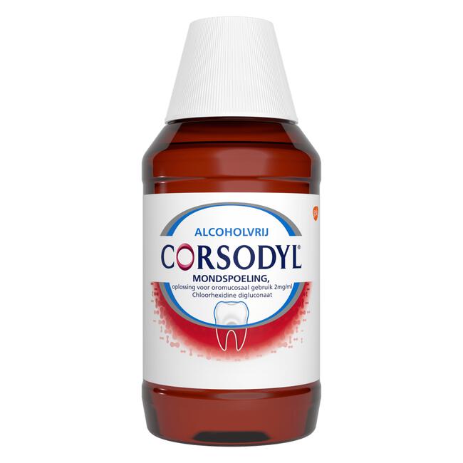 Product Hoes mechanisme Corsodyl Mondspoeling voor Kortdurende Toepassing bij Tandvleesontsteking  300 ML 300 ML | Etos