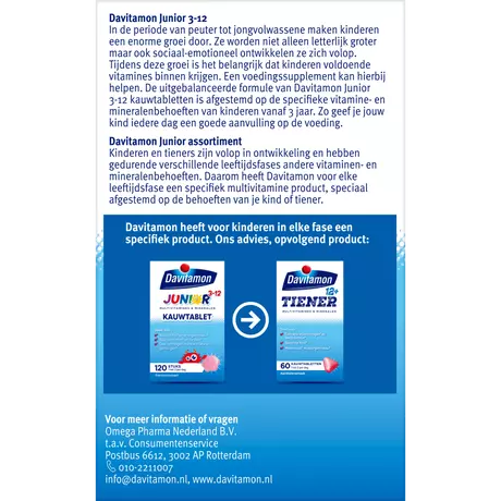 Davitamon Junior 3+ Kauwvitamines Kinderen Framboos 120 stuks