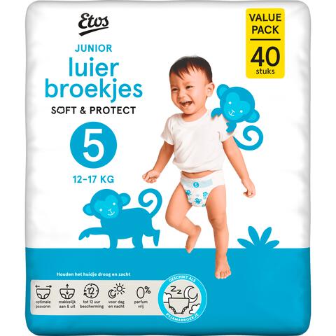 Etos Luierbroekjes Junior Maat 5 12-17 kg Value Pack 40 stuks