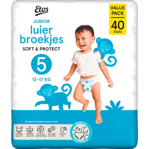 Etos Luierbroekjes Junior Maat 5 12-17 kg Value Pack 40 stuks